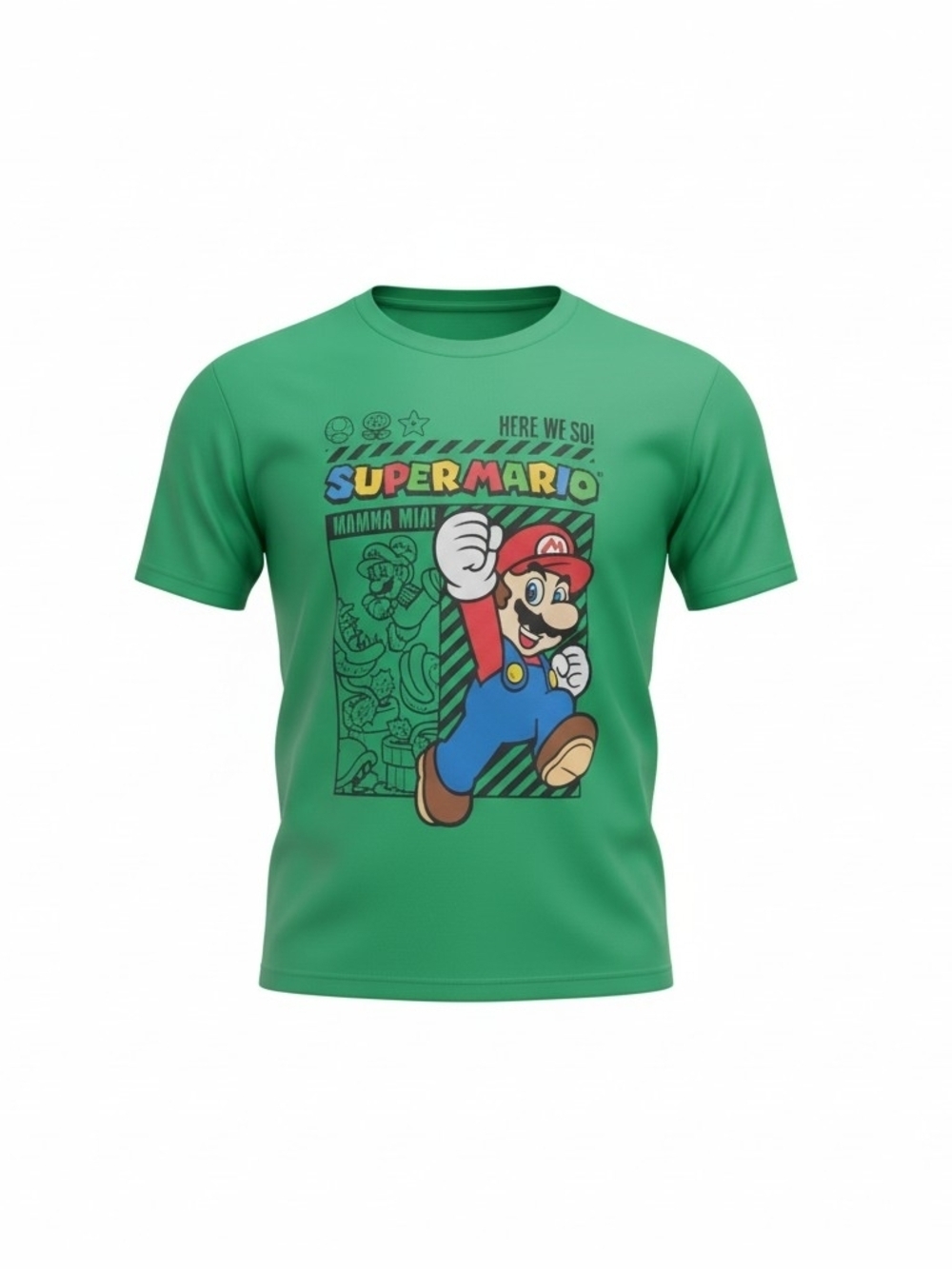 Nintendo Super Mario Boys Green Logo Crew Tee EUC Size 7